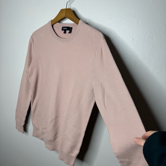 Theory Riland Pique H.Breach Cotton Sweater Blush Pink Long Sleeve Knit - Picture 4 of 8
